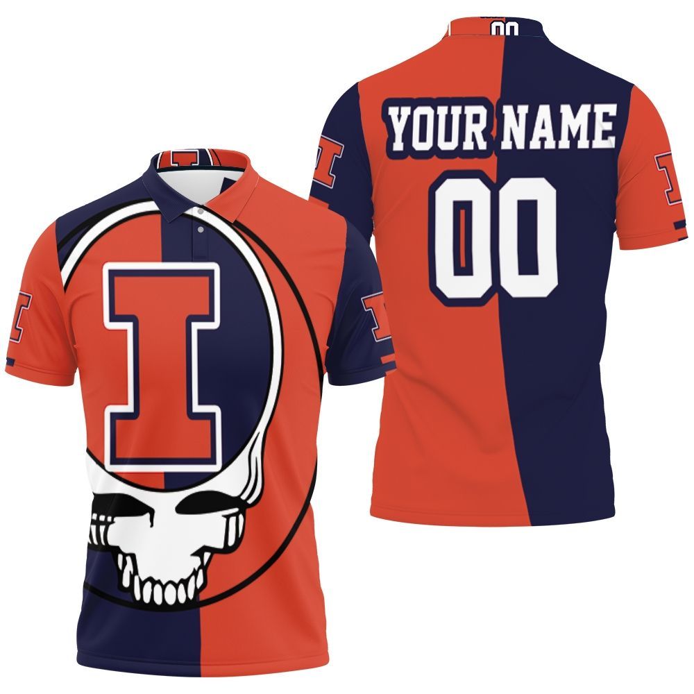 Grateful Dead Skull Illinois Fighting Illini 3d Personalized Polo Shirt All Over Print Shirt 3d T-shirt