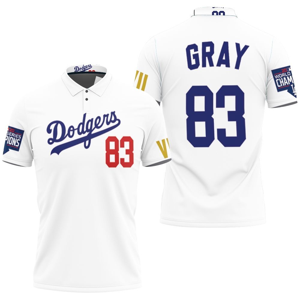 Gray 83 Los Angeles Dodgers 2020 Championship Golden Edition White Jersey Inspired Style Polo Shirt All Over Print Shirt 3d T-shirt