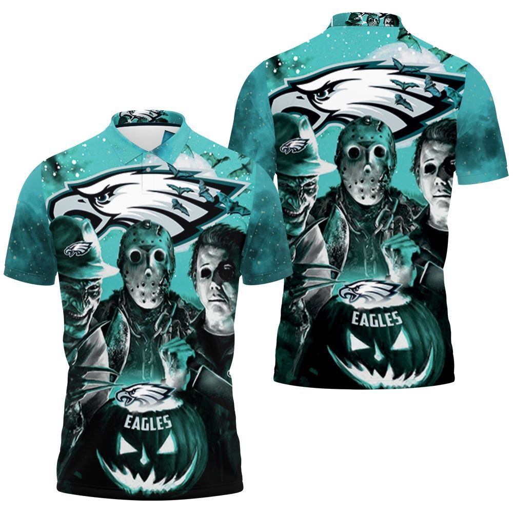 Halloween Freddy Jason Michael Myers Loves Philadelphia Eagles Pumpkin Head 3d Polo Shirt All Over Print Shirt 3d T-shirt