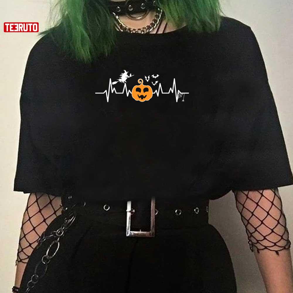 Halloween Pumpkin Heartbeat Witch Bats Ghosts Unisex T-Shirt