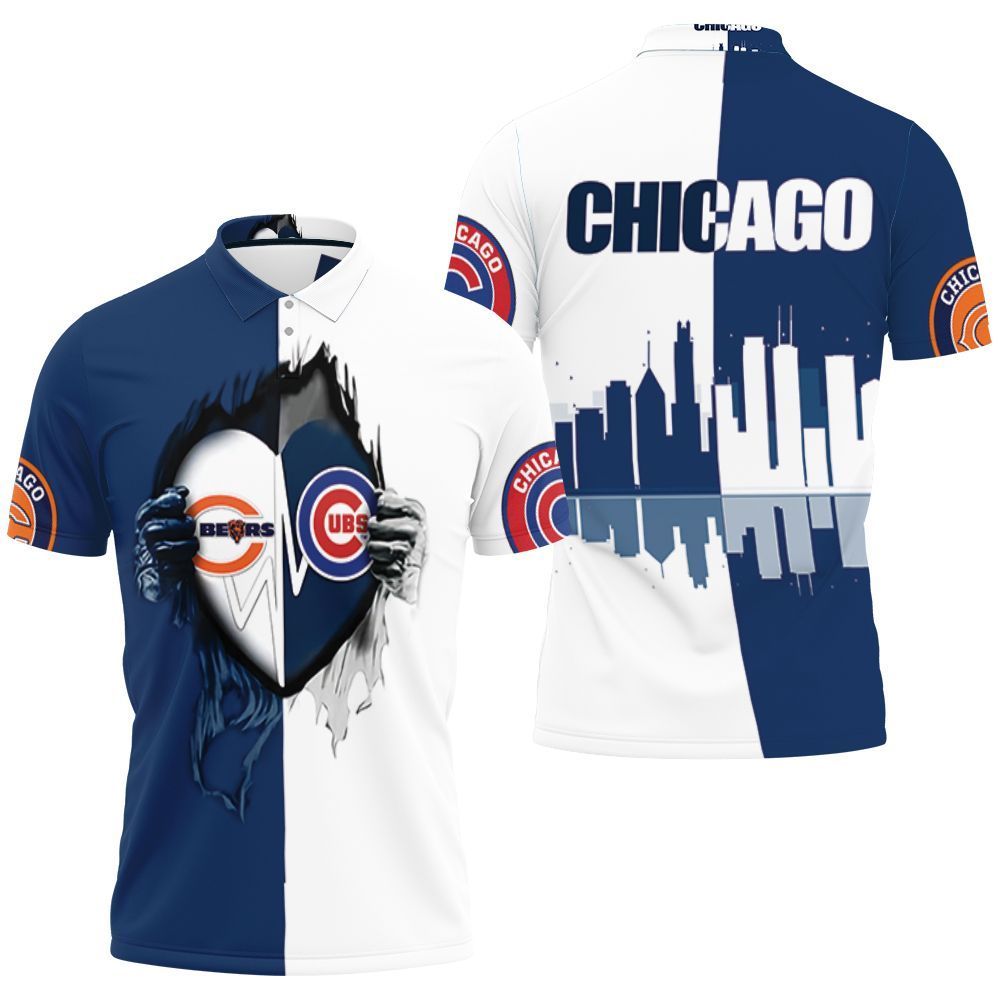 Heartbeat Love Chicago Bears And Chicago Cubs Ripped 3d Jersey Polo Shirt All Over Print Shirt 3d T-shirt