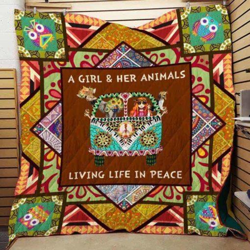 Hippie Bus Live Life In Peace Quilt