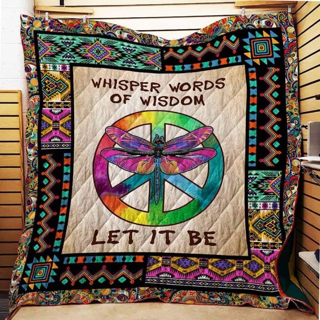Hippie Peace Symbol Let It Be Dragonfly Lo Quilt Blanket