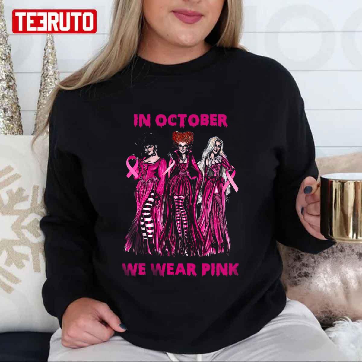 Hocus Focus In October We Wear Pink Halloween Breast Cancer Awareness Unisex Sweatshirt