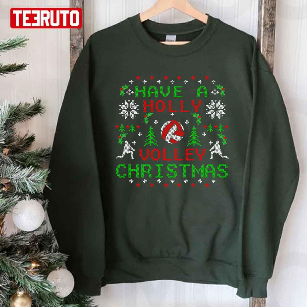 Holly Volley Volleyball Ugly Christmas Art Unisex Sweatshirt