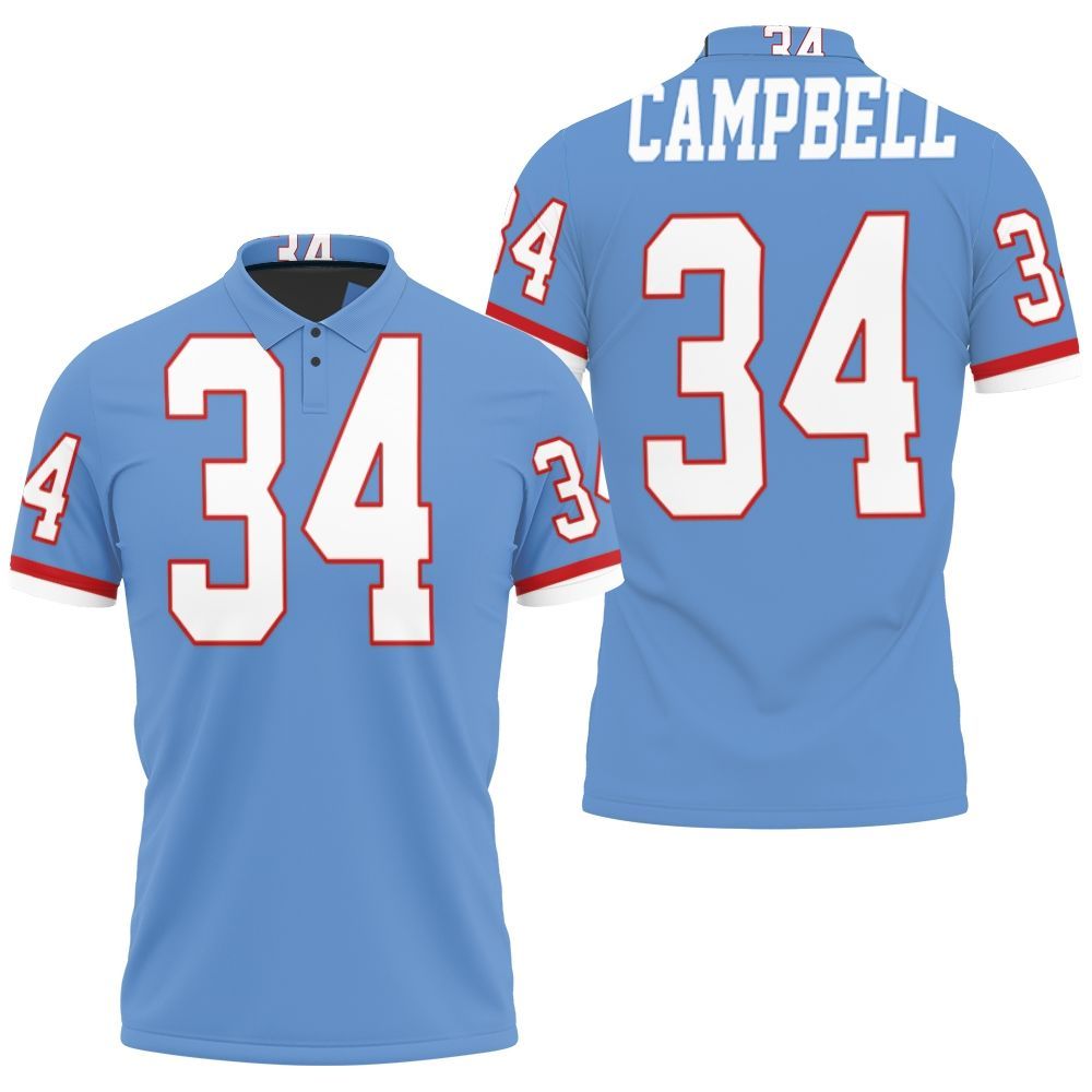 Houston Oilers Earl Campbell Light Blue 1980 Throwback Retired Player Jersey Inspired Style Polo Shirt All Over Print Shirt 3d T-shirt