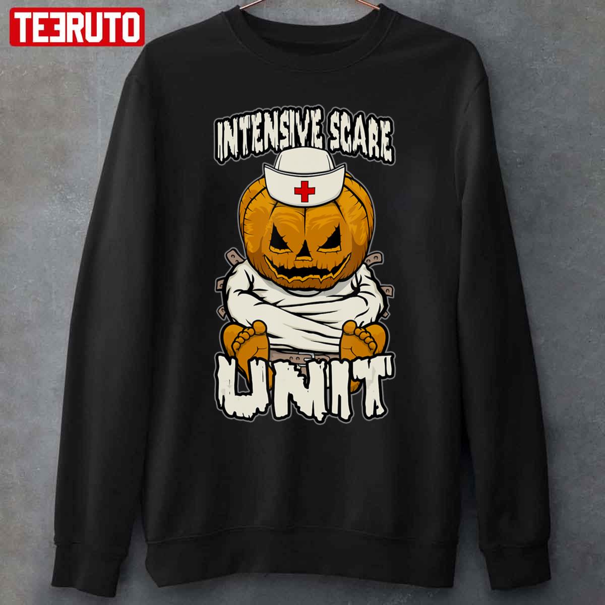 Intensive Scare Unit Icu Nurse Crazy Halloween Pumpkin Unisex Sweatshirt