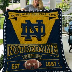 Irish Black Yellow Ncaa  Notre Dame Fighting Quilt Blanket