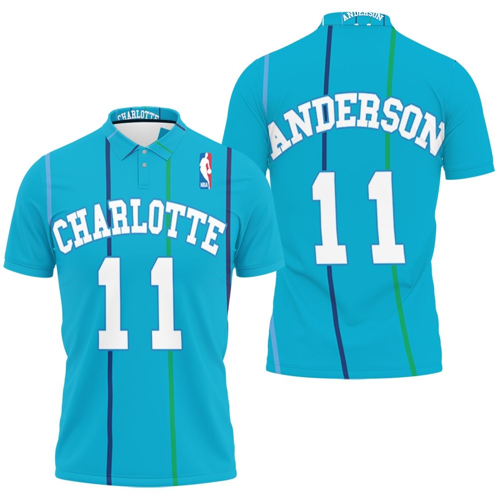 Kenny Anderson #11 Charlotte Hornets Nba Mitchell Ness Hardwood Classics Swingman Teal 2019 Jersey Style Gift For Hornets Fans Polo Shirt