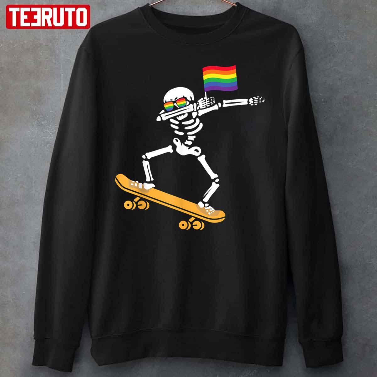 LGBTQ Flag Funny Halloween Skeleton Skating Unisex Sweatshirt Teeruto