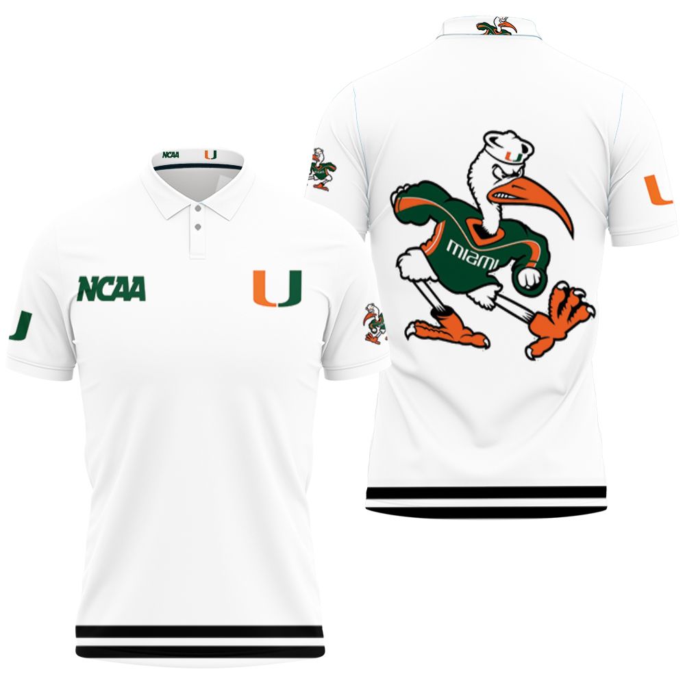 Miami Hurricanes Ncaa Classic White With Mascot Logo Gift For Miami Hurricanes Fans Polo Shirt All Over Print Shirt 3d T-shirt