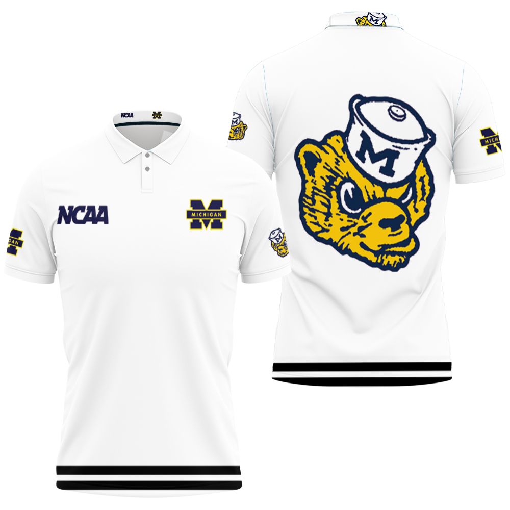 Michigan Wolverines Ncaa Classic White With Mascot Logo Gift For Michigan Wolverines Fans Polo Shirt All Over Print Shirt 3d T-shirt