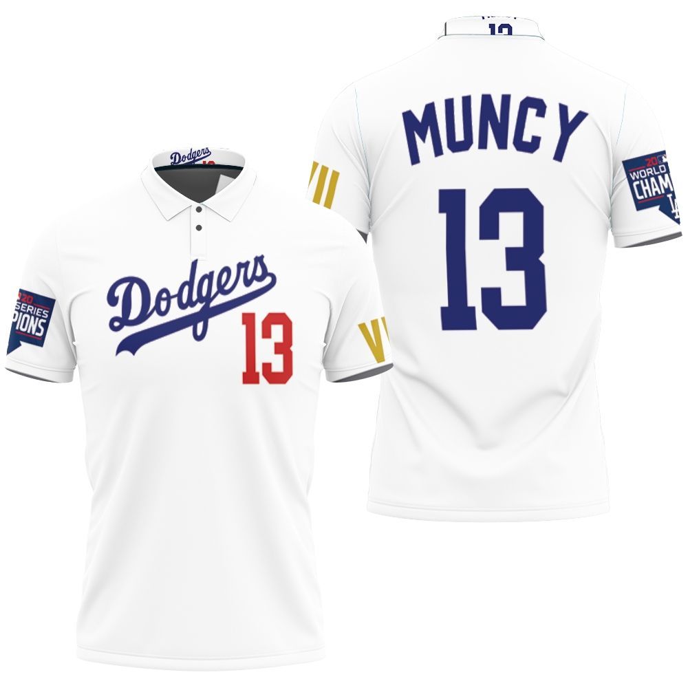 Muncy 13 Los Angeles Dodgers 2020 Championship Golden Edition White Jersey Inspired Style Polo Shirt All Over Print Shirt 3d T-shirt