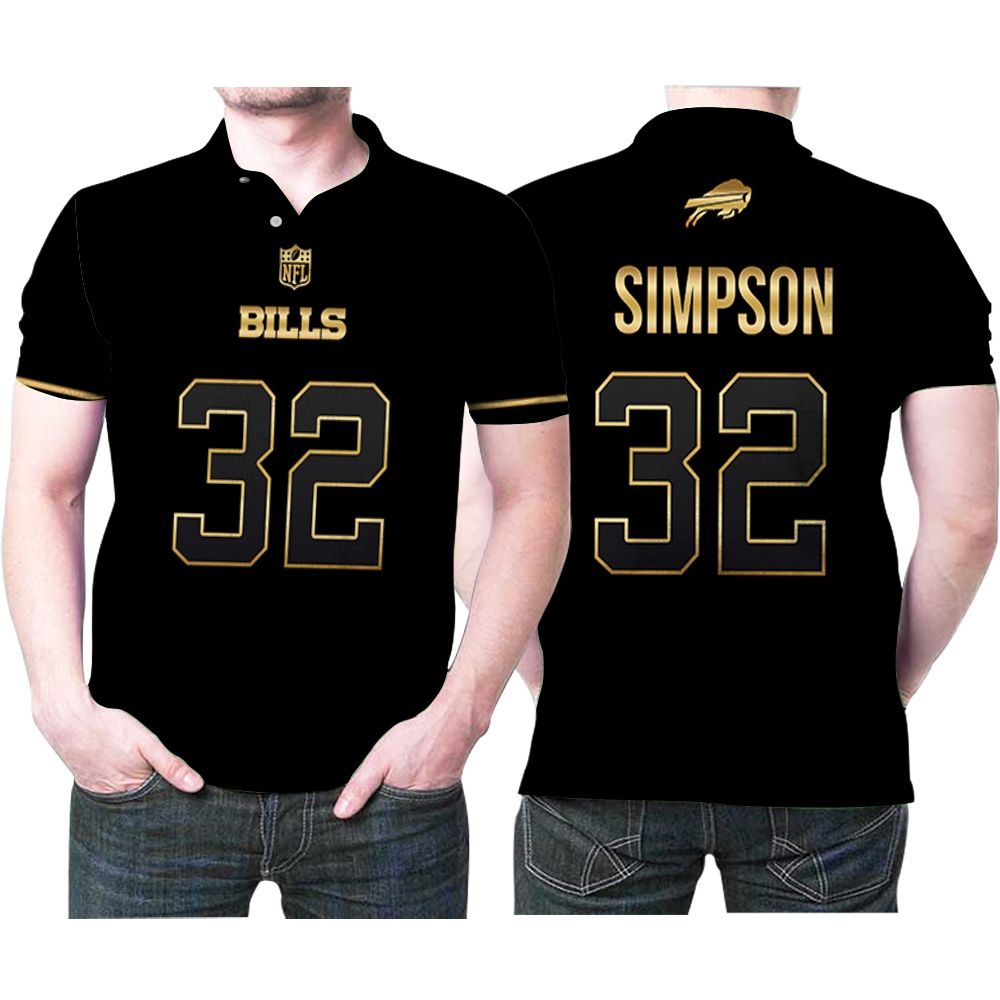 O J Simpson #32 Buffalo Bills Great Player Nfl Black Golden Edition Vapor Limited Jersey Style Gift For Bills Fans Polo Shirt