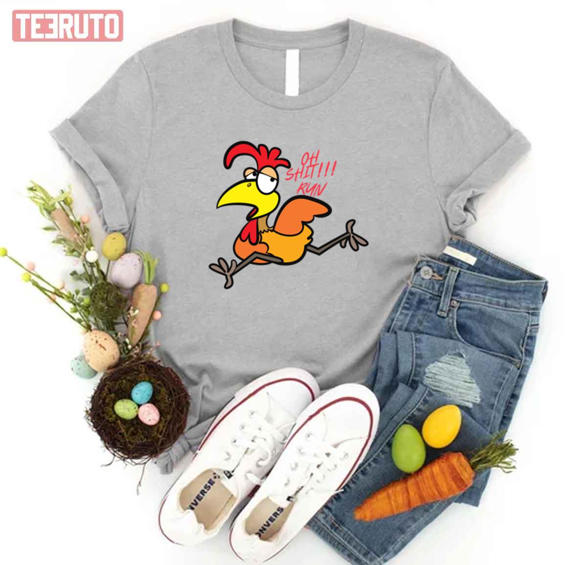 Oh Shit Run Running Chicken Meme Unisex T-Shirt