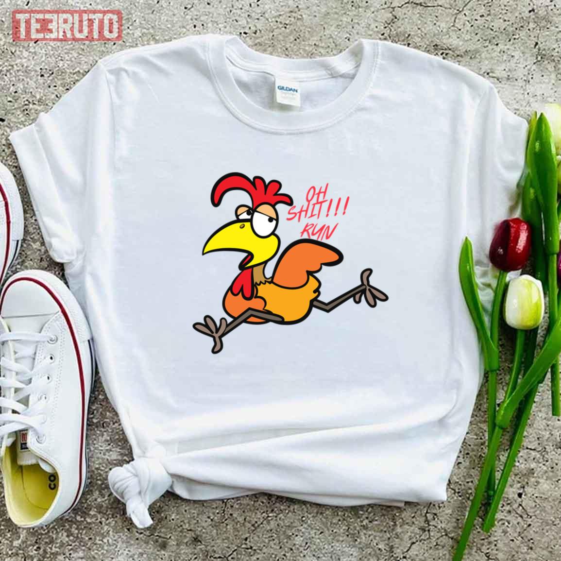 Oh Shit Run Running Chicken Meme Unisex T-Shirt