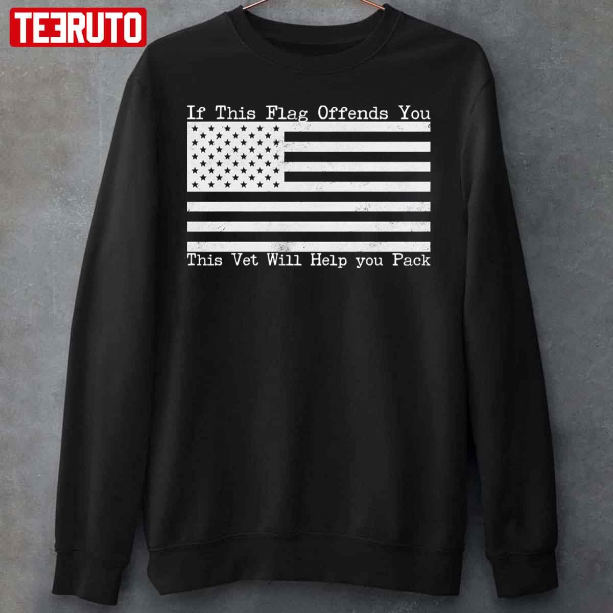 Retro Vintage American Flag If This Flag Offends You This Vet Will Help You Pack Unisex Sweatshirt