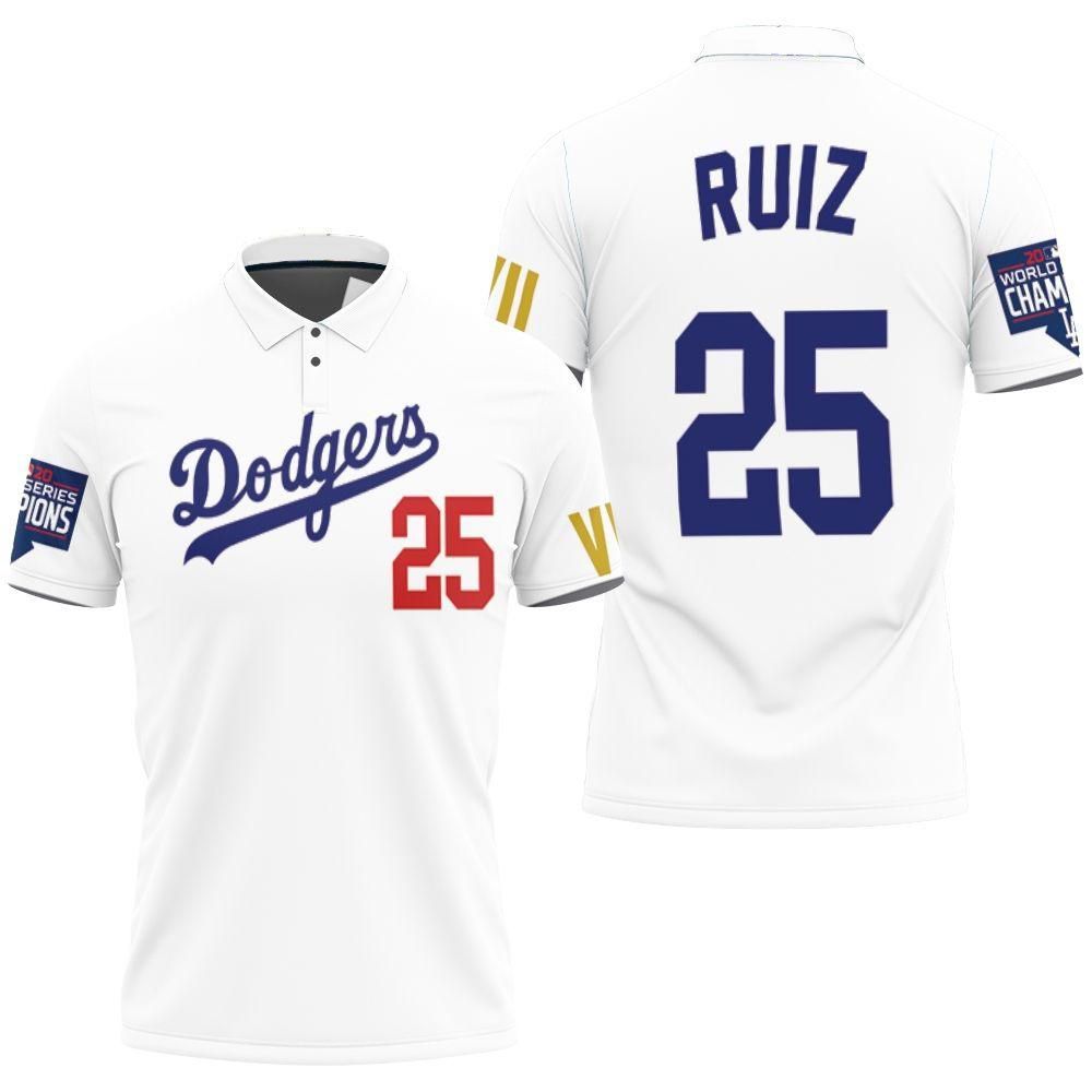 Ruiz 25 Los Angeles Dodgers 2020 Championship Golden Edition White Jersey Inspired Style Polo Shirt All Over Print Shirt 3d T-shirt