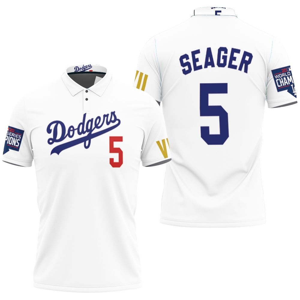 Seager 5 Los Angeles Dodgers 2020 Championship Golden Edition White Jersey Inspired Style Polo Shirt All Over Print Shirt 3d T-shirt