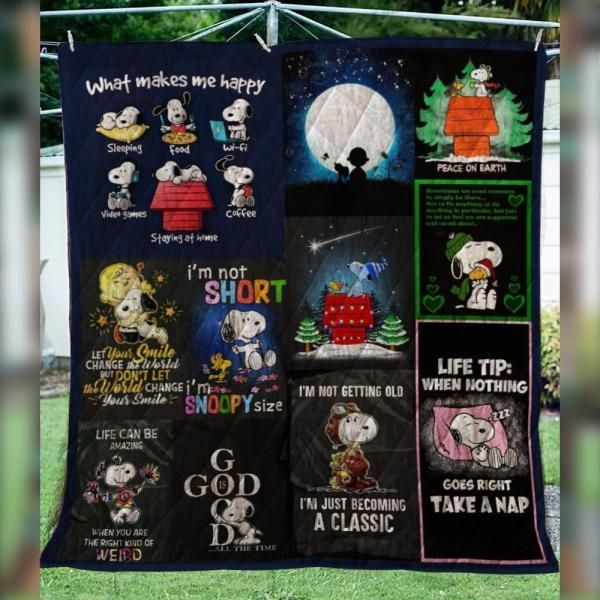 Snoopy Quotes I’m Not Short Quilt Blanket