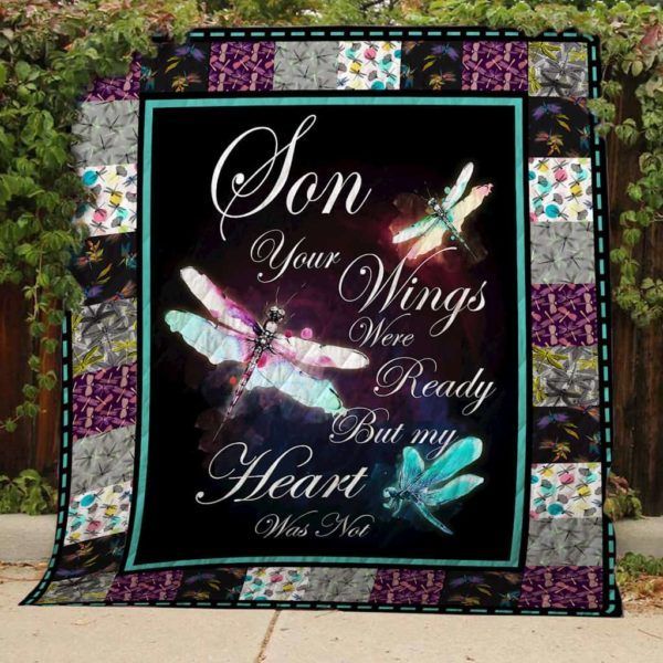 Son Your Wings Were Ready But My Heart Was Not Dragonfly Quilt Blanket