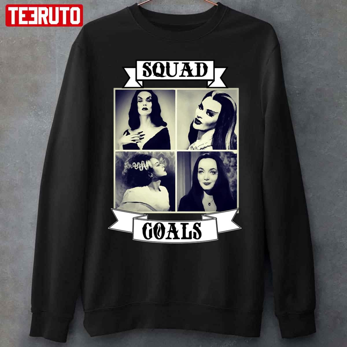 Squad Goals Vampira Morticia Adams Lily Munster Bride Of Frankenstein Gothic Unisex Sweatshirt