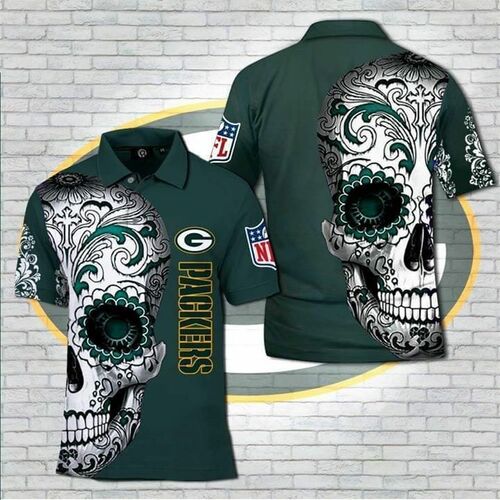 Sugar Skull Green Bay Packers Nlf Polo 3d Polo Model 2496 All Over Print Shirt 3d T-shirt