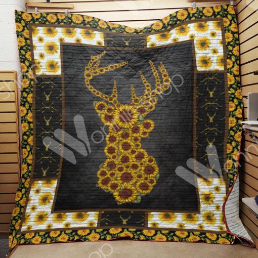 Sunflower Deer Hunting Sunflower Lo Quilt Blanket