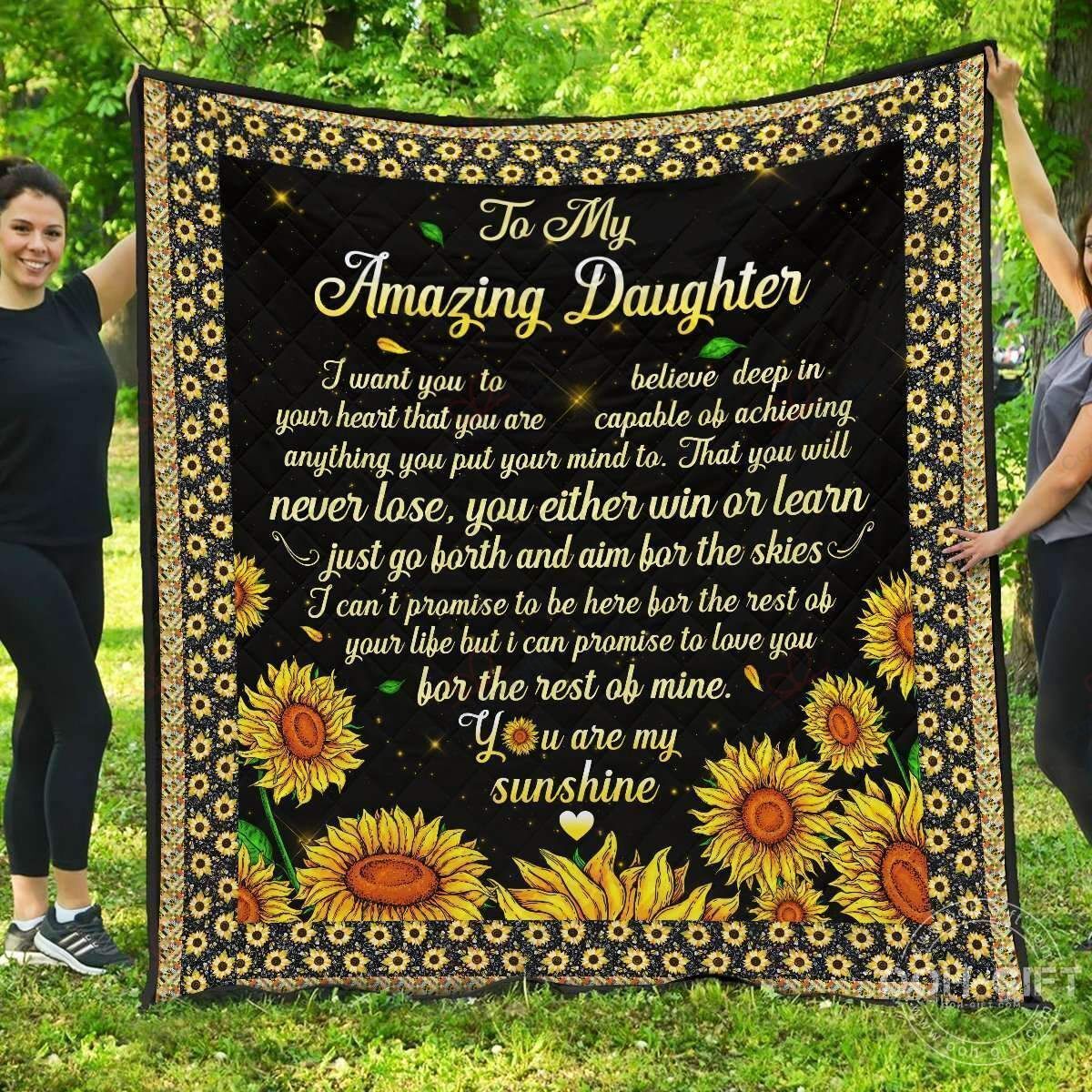 Sunflower To My Daughter From Parents You Are My Sunshine Personalized Quilt Blanket