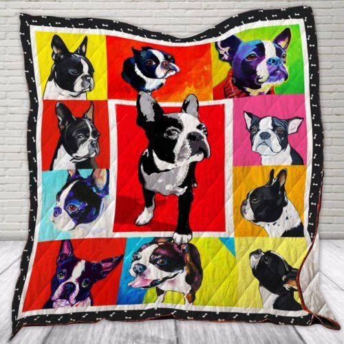 Terrier Painting Art Boston Quilt Blanket