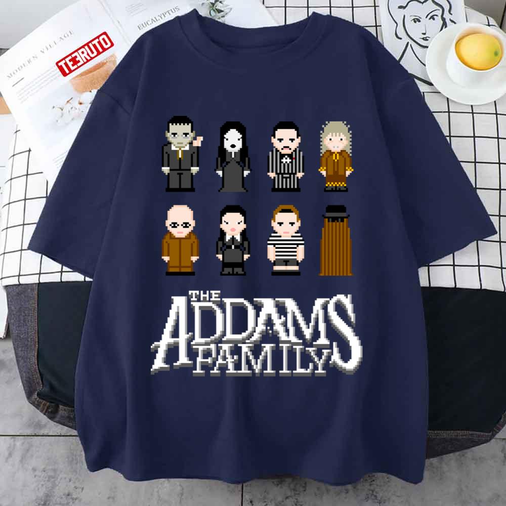 The Family Addams Pixel Halloween Characters Design Unisex T-shirt