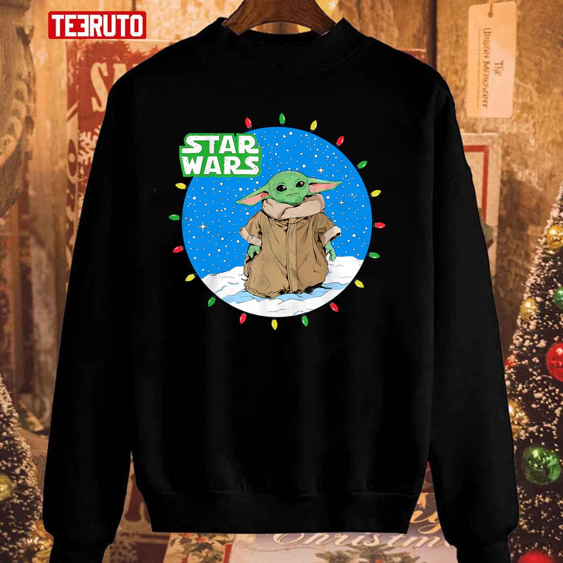 The Mandal Baby Yoda Christmas Lights Star Wars Unisex Sweatshirt