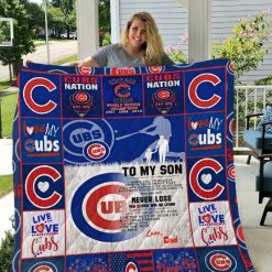 To My Son Love Dad Chicago Cubs Quilt Blanket
