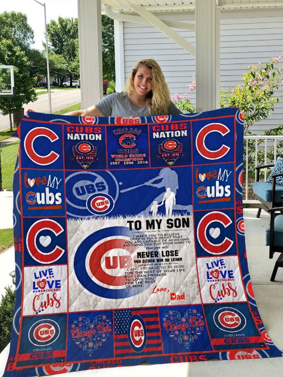To My Son Love Dad Chicago Cubs Quilt Blanket - Teeruto