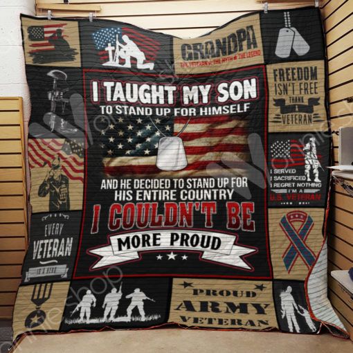 Tough My Son To Stand Up Veteran Dad And Son Quilt Blanket