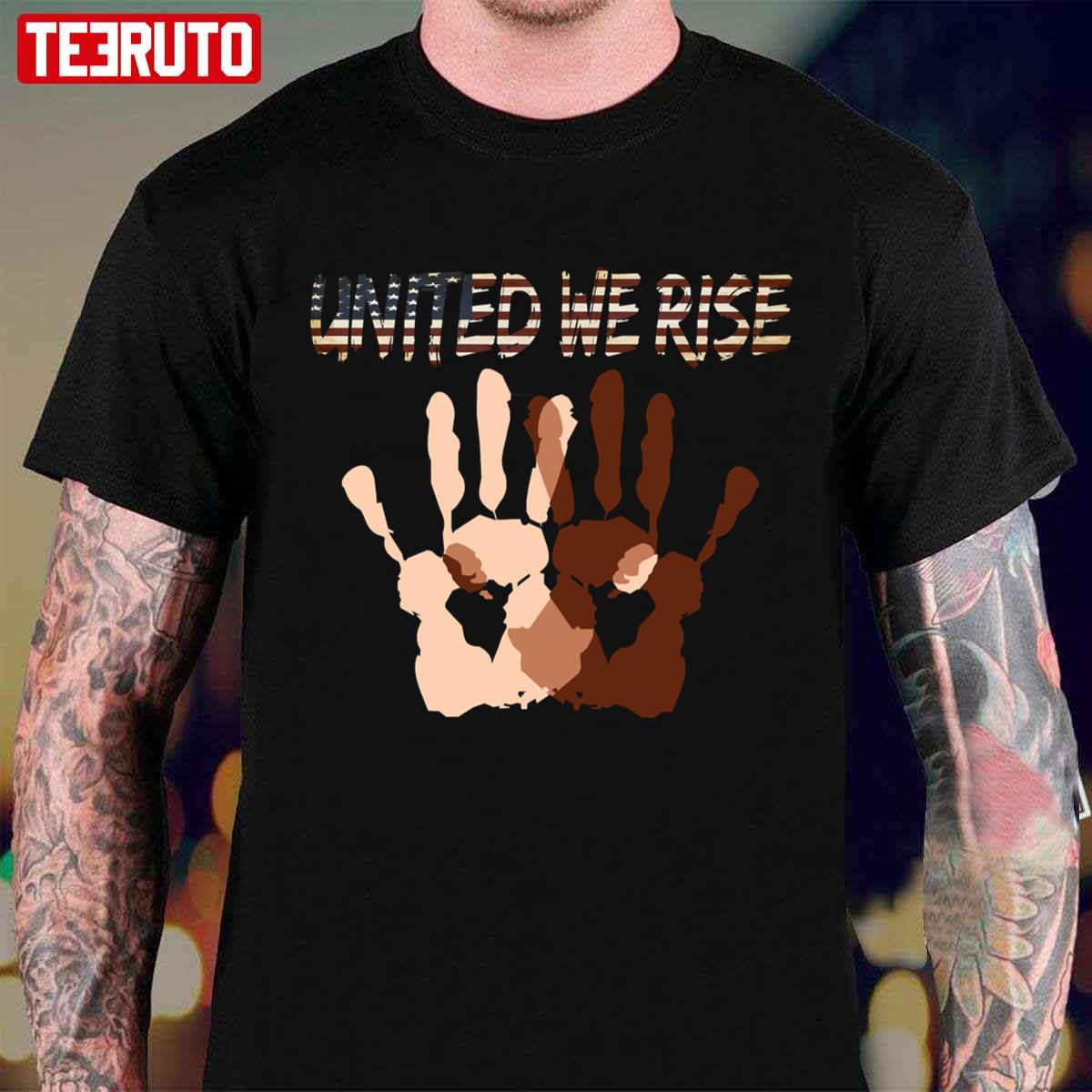 US Flag Black & White Hands United We Rise Unisex T-Shirt