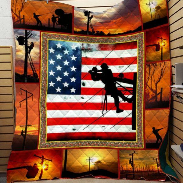 US Lineman 3d Printing Quilt Blanket