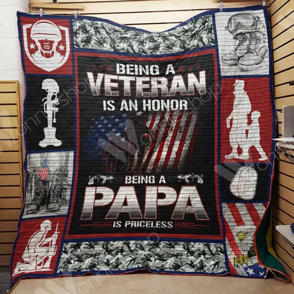 Veteran Dad Being Papa Is Priceless Quilt Blanket