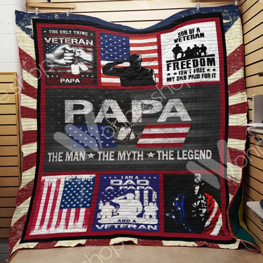 Veteran Papa The Man The Myth The Legend Quilt Blanket
