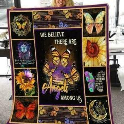 Vintage Butterfly We Believe There Are Angels Amomg Us Quilt Blanket