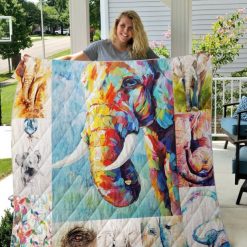 Watercolor Elephant Family Quilt Blanket