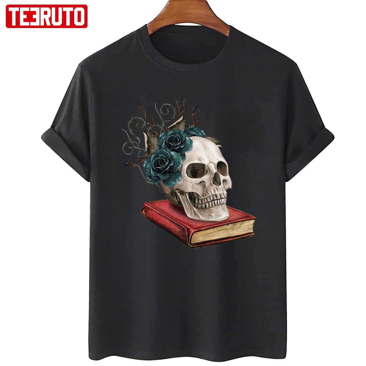 Watercolor Gothic Skull On A Book With Thorns And Black Roses Unisex Sweatshirt