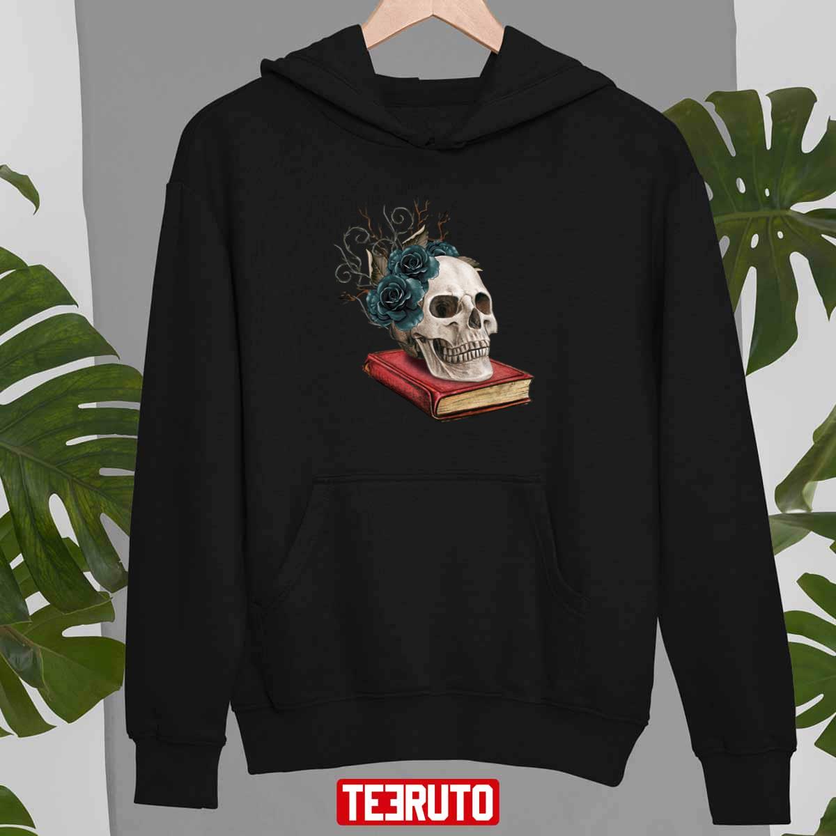 Watercolor Gothic Skull On A Book With Thorns And Black Roses Unisex Sweatshirt