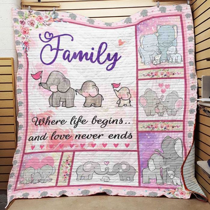 When Life Begins And Never Ends Family Elephant Great Customized Gifts For Birthday Christmas Thanksgiving Quilt Blanket