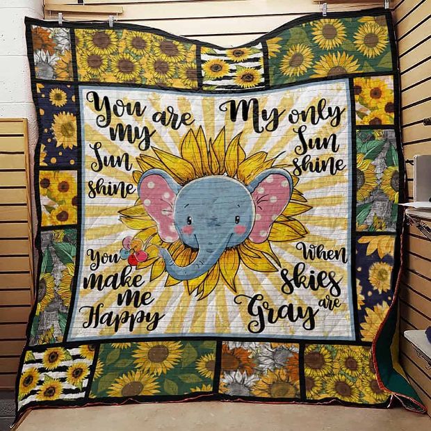 When Skies Are Gray Elephant Sunflower Elephant Quilt Blanket