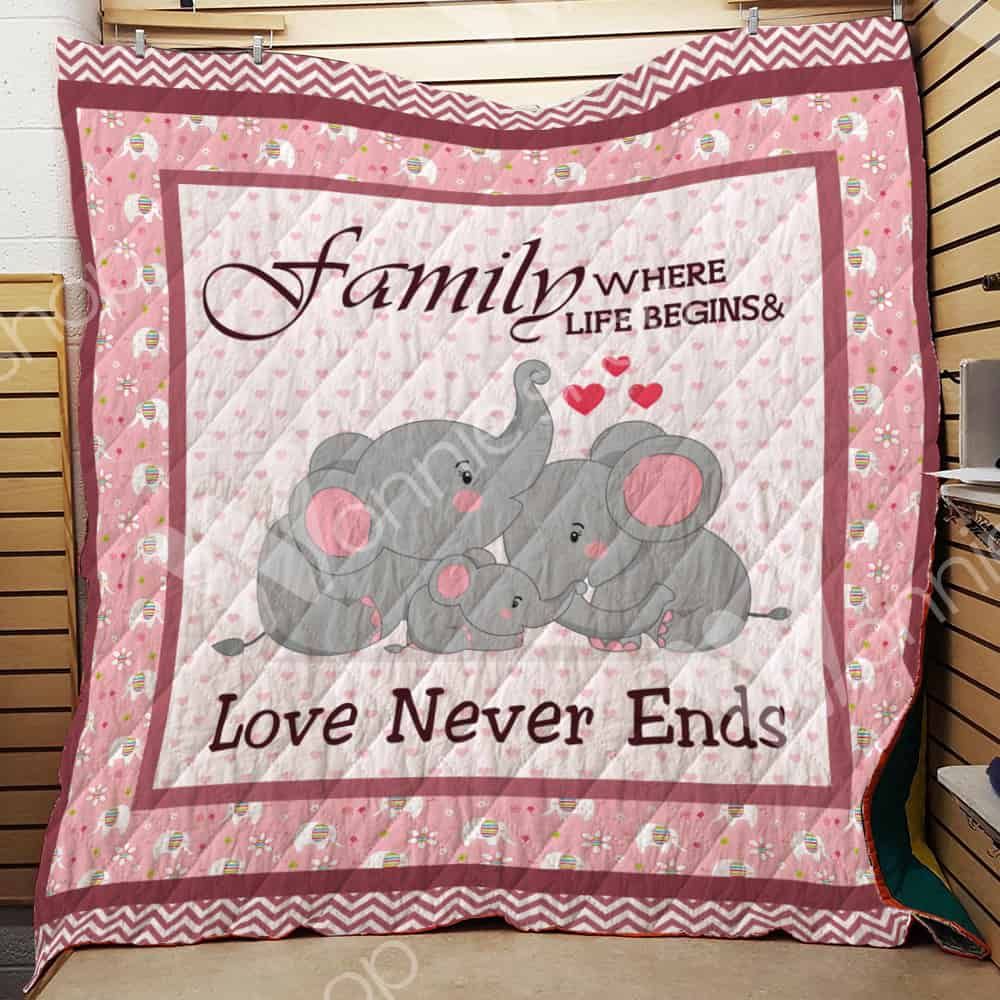 Where Life Begins Elephant Family Quilt Blanket