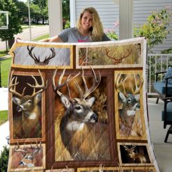 Whitetail Deer In Forest Quilt Blanket