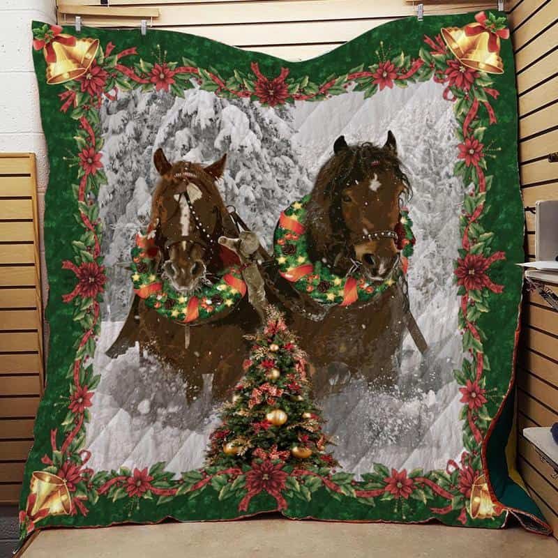 With Christmas Decoration Horse Quilt Blanket