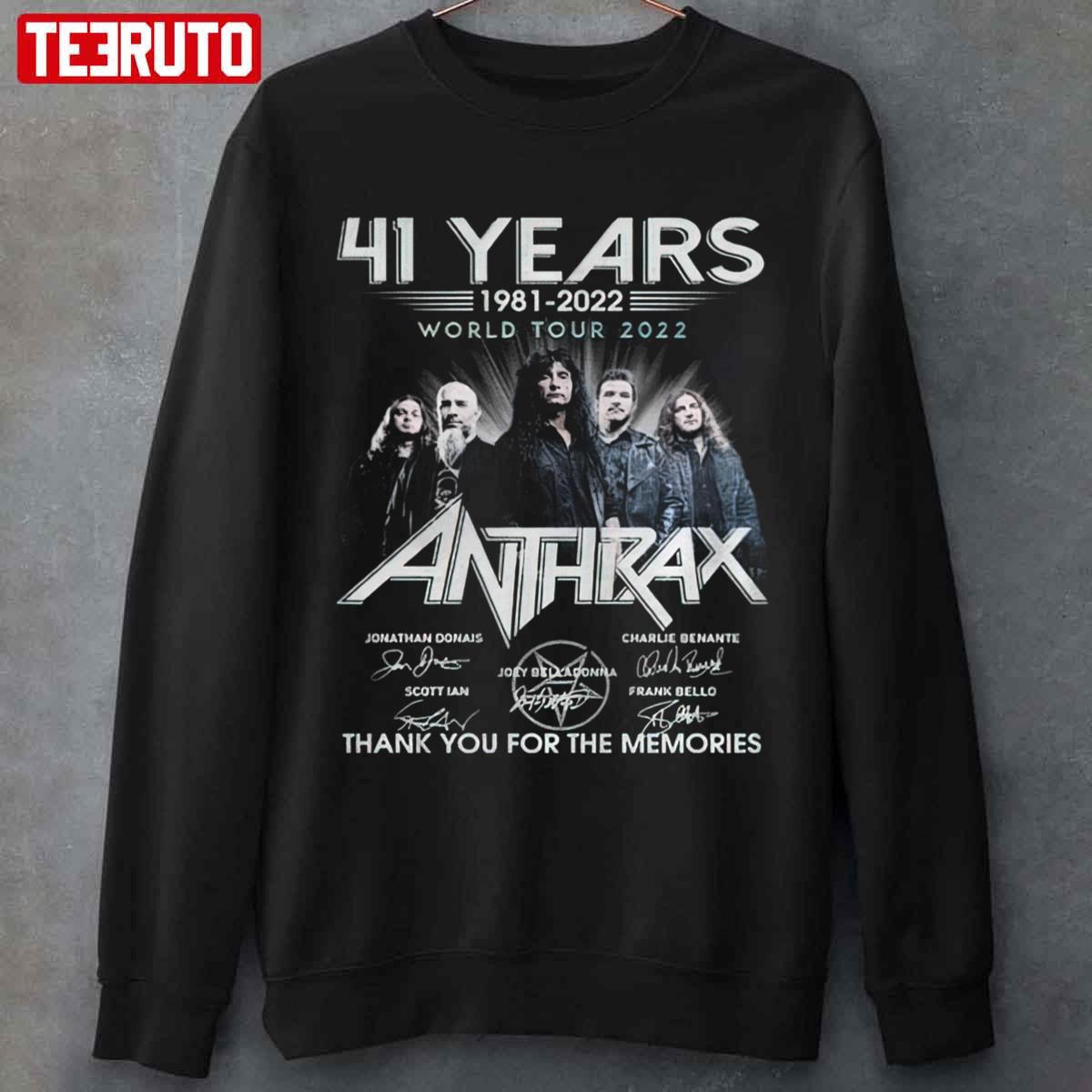 World Tour 2022 Anthrax Band Signatures 41 Years 1981-2022 Fanmade Unisex Sweatshirt