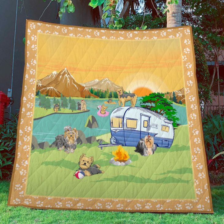 Yorkshire Terrier Camping Quilt Blanket
